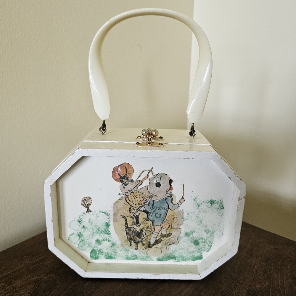Vintage Octagonal Handbag with Animal Illustration